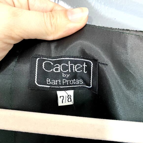 Vintage 80s Cachet by Bari Protas Green Velvet Evening Midi Dress 7/8 - Picture 3 of 8